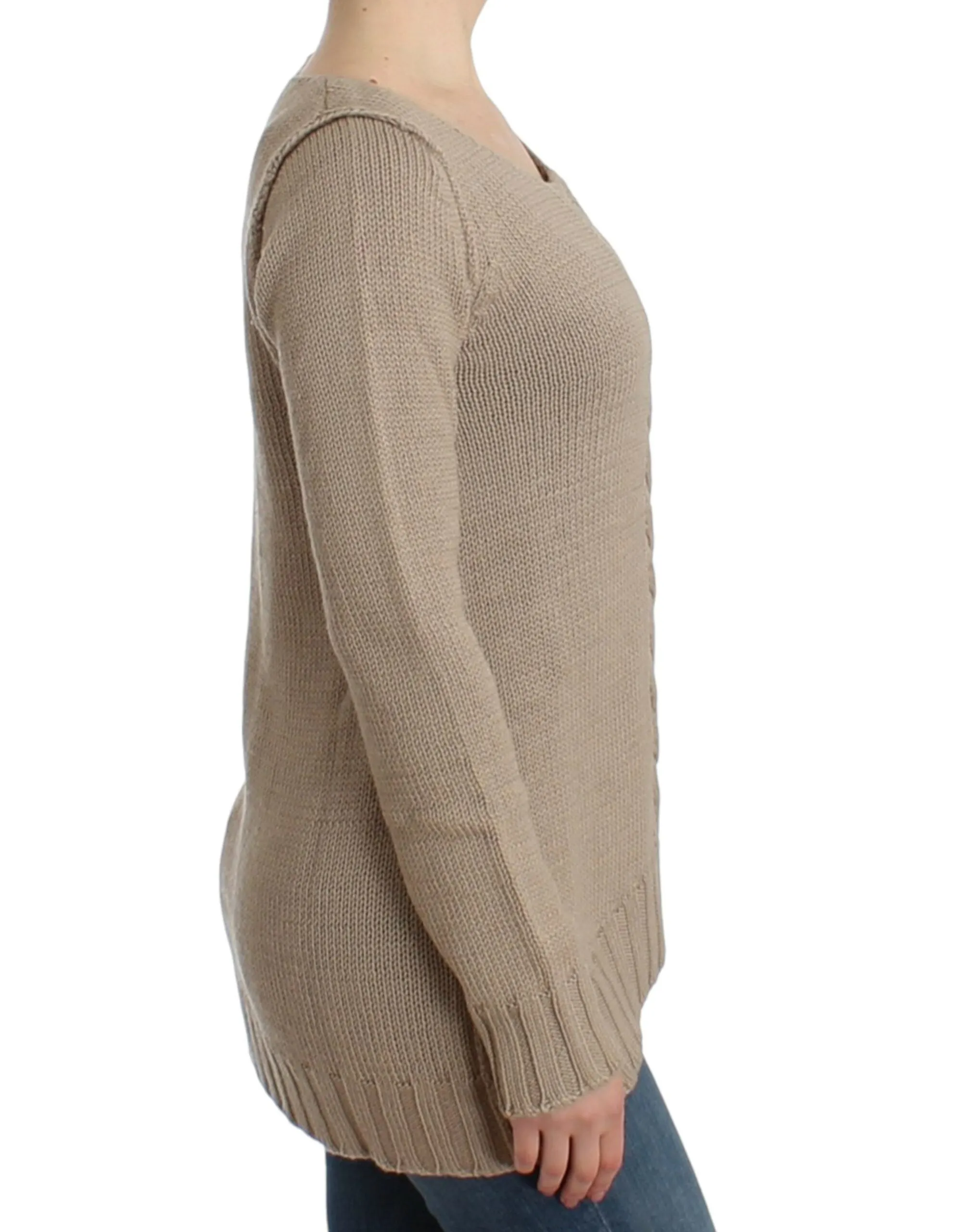 Elegant Beige Knitted Crew Neck Sweater sold by Louxly product image thumbnail 4
