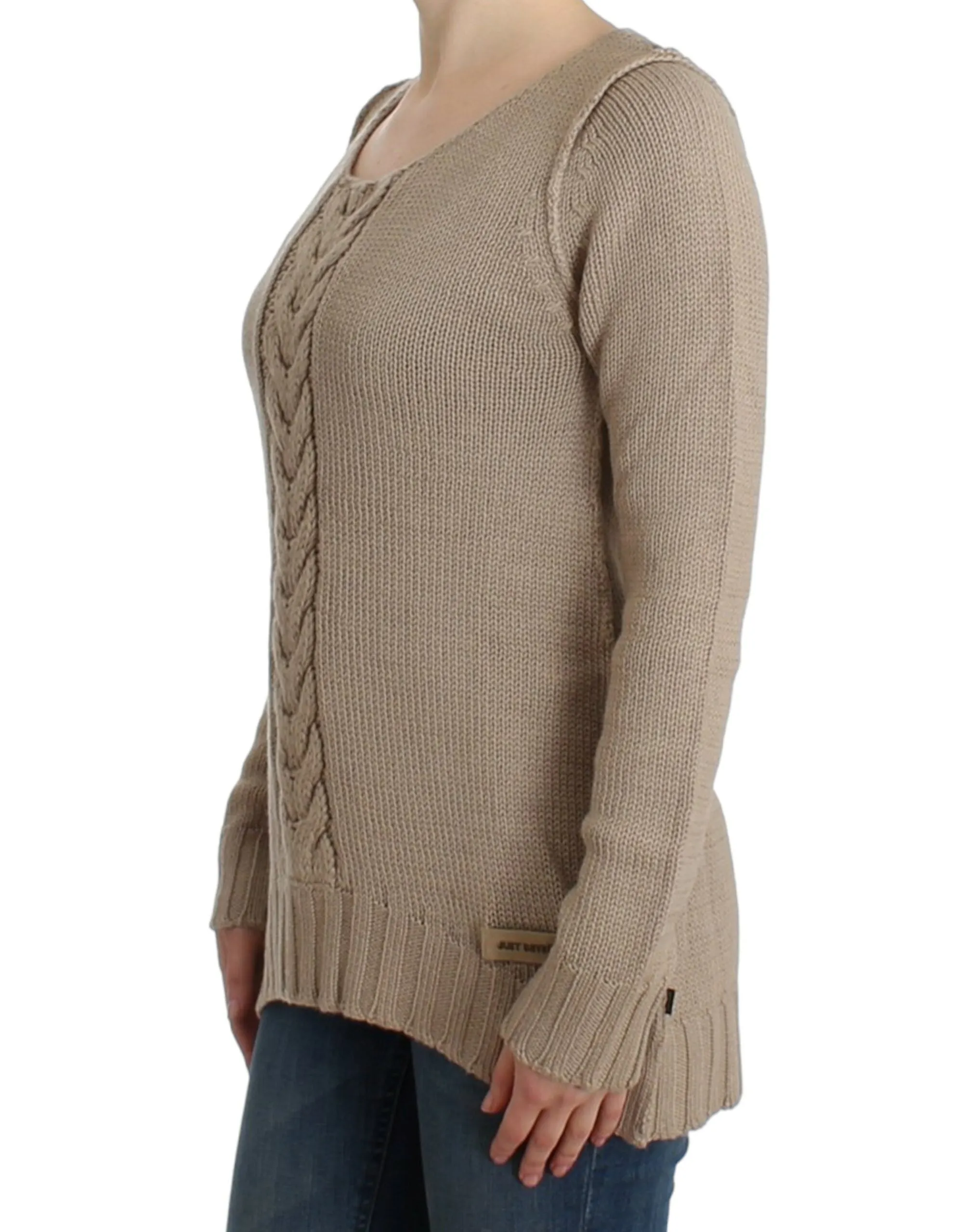 Elegant Beige Knitted Crew Neck Sweater sold by Louxly product image thumbnail 2