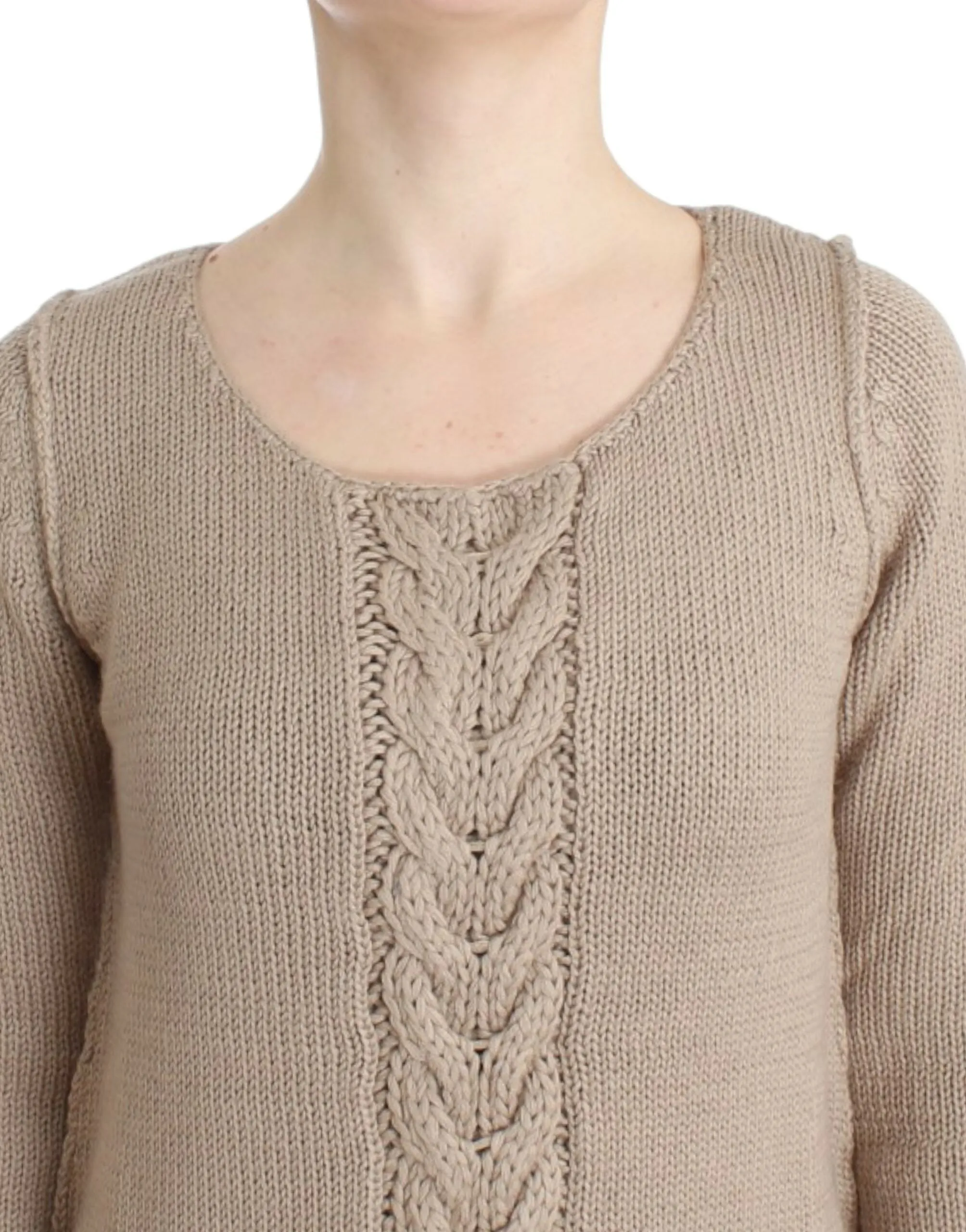 Elegant Beige Knitted Crew Neck Sweater sold by Louxly product image thumbnail 5