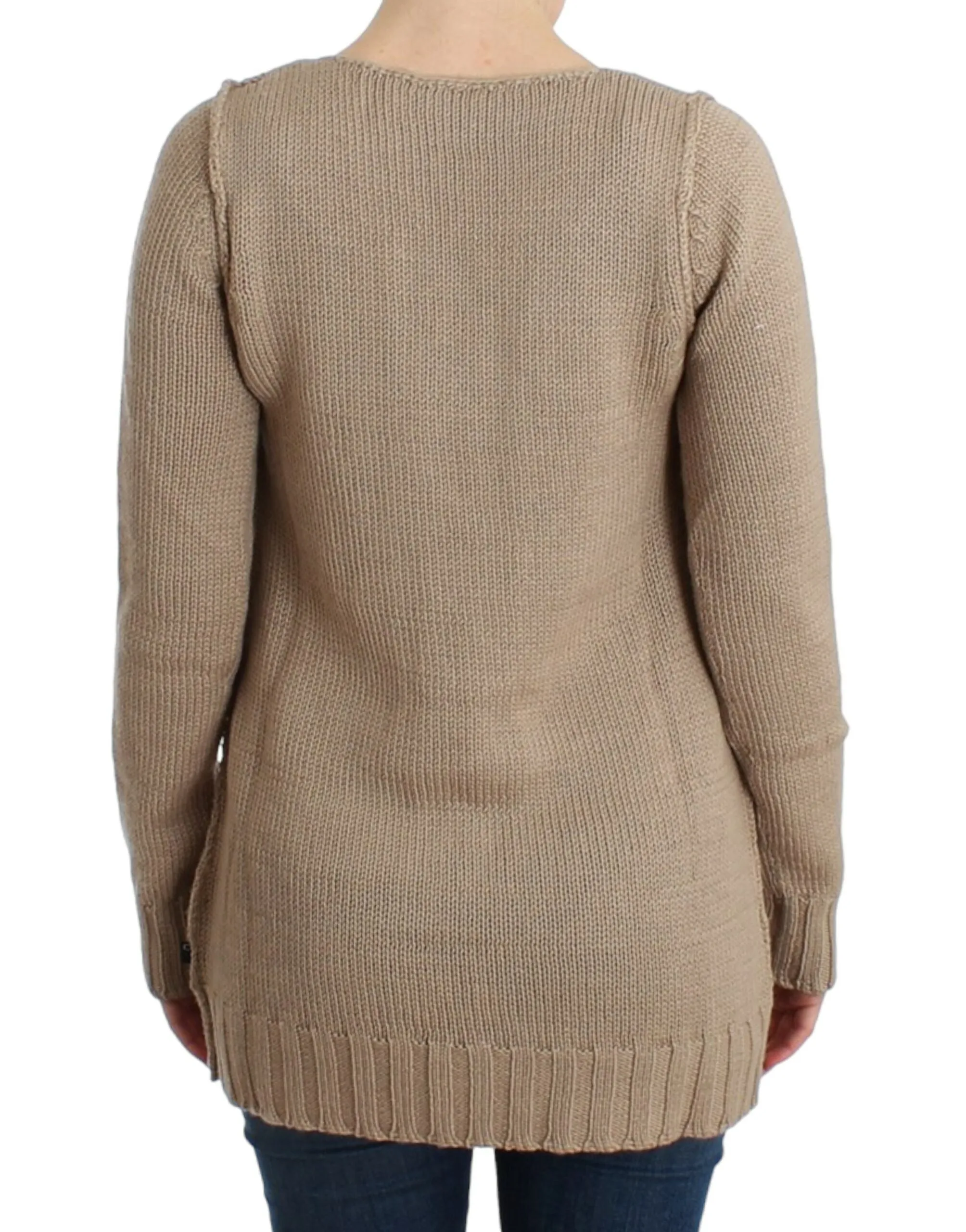 Elegant Beige Knitted Crew Neck Sweater sold by Louxly product image thumbnail 3