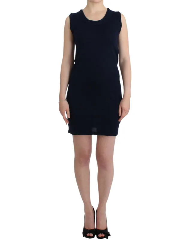 Elegant Knee-Length Blue Cotton Dress sold by Louxly