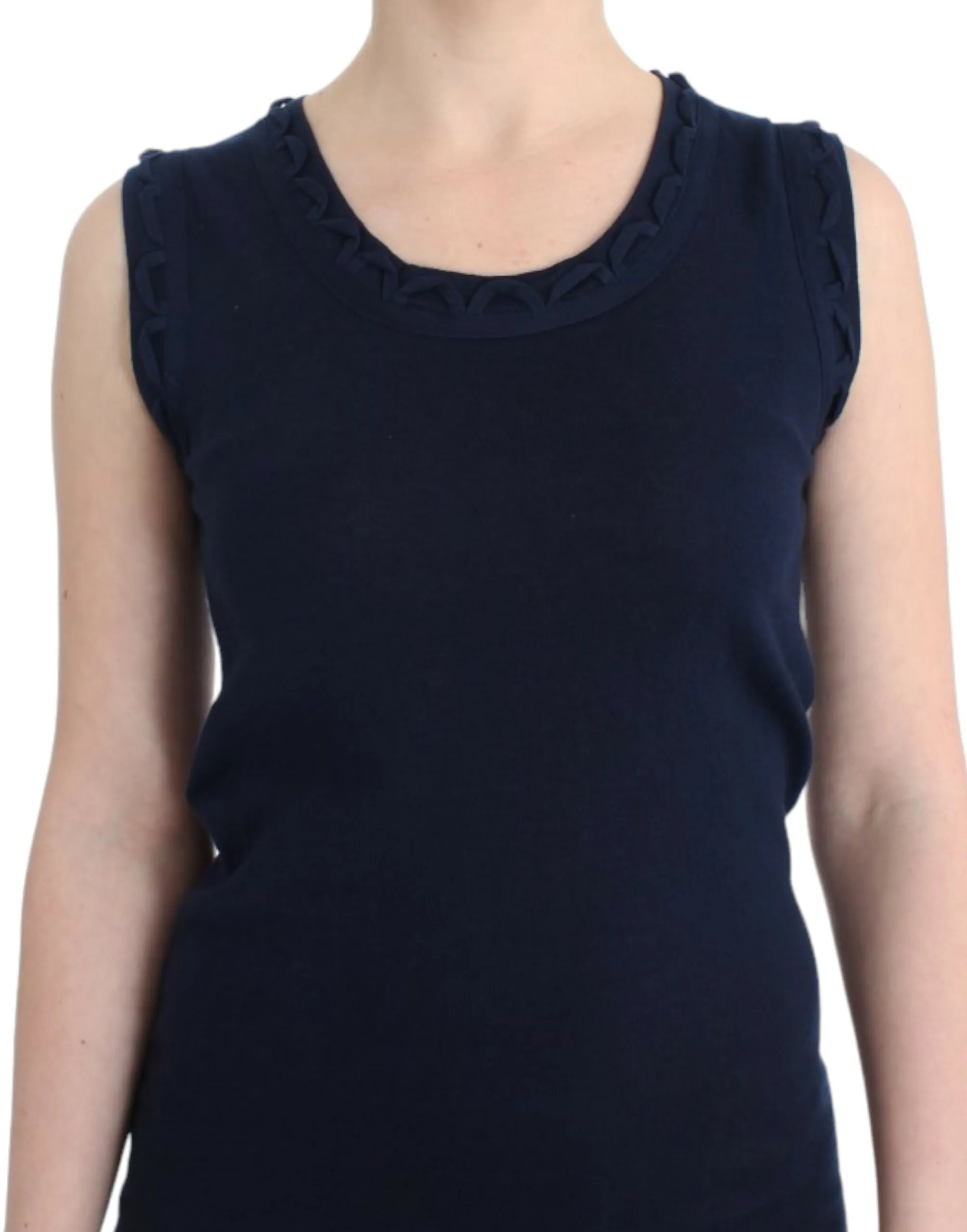 Elegant Knee-Length Blue Cotton Dress sold by Louxly product image thumbnail 5