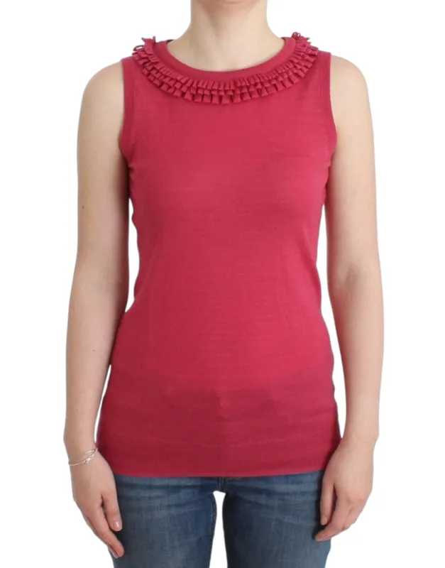 Elegant Pink Sleeveless Wool Knit Top sold by Louxly