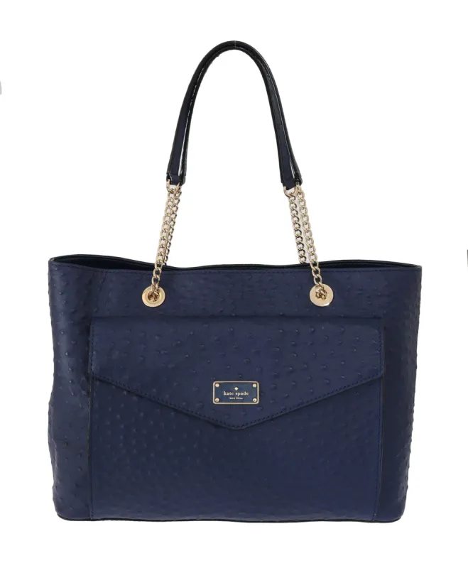 Elegant Ostrich Leather Handbag in Blue made by Kate Spade