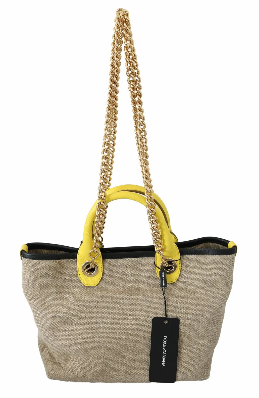 Beige Linen-Calf Tote with Gold Chain sold by Louxly product image thumbnail 4