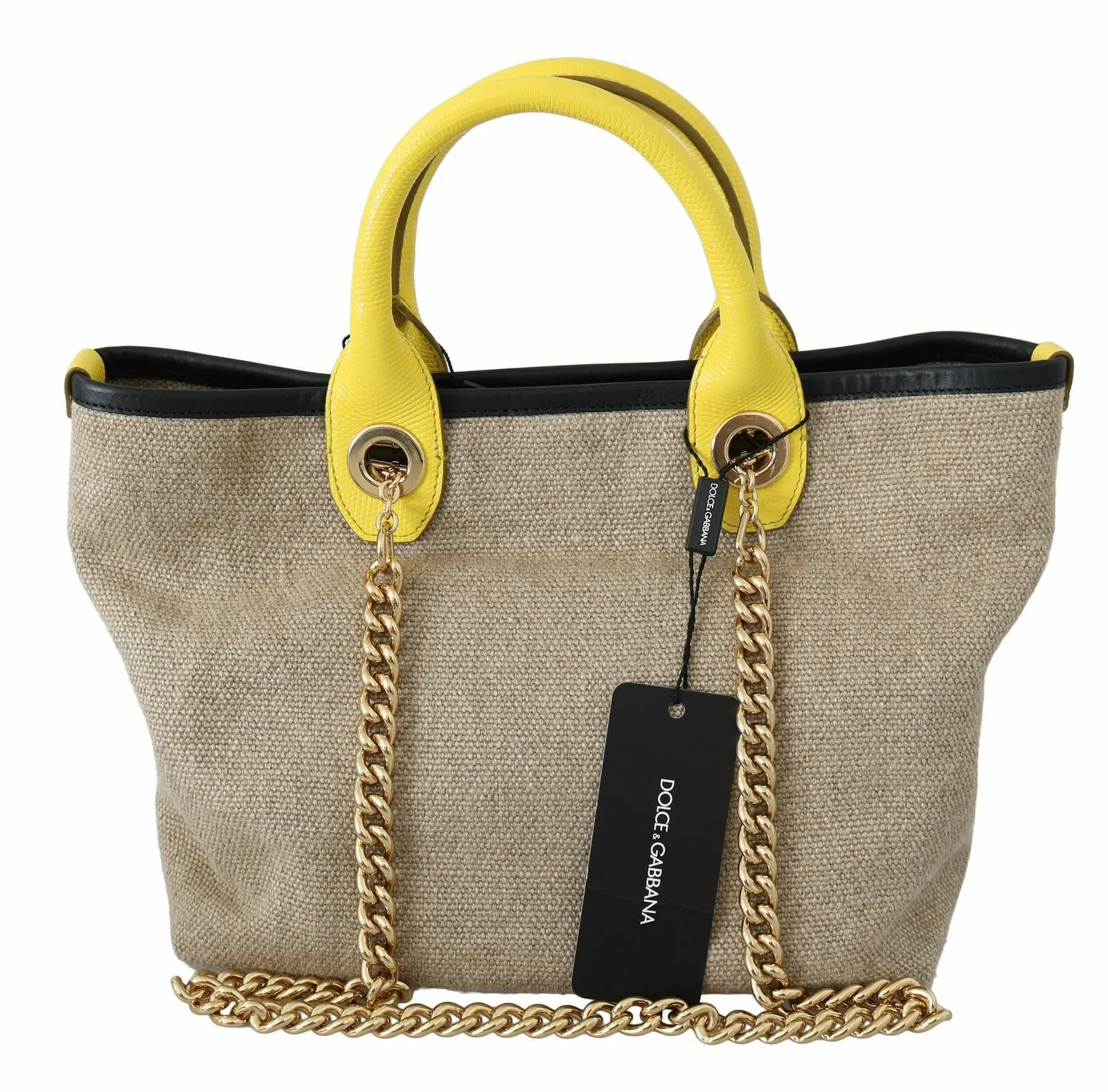 Beige Linen-Calf Tote with Gold Chain sold by Louxly