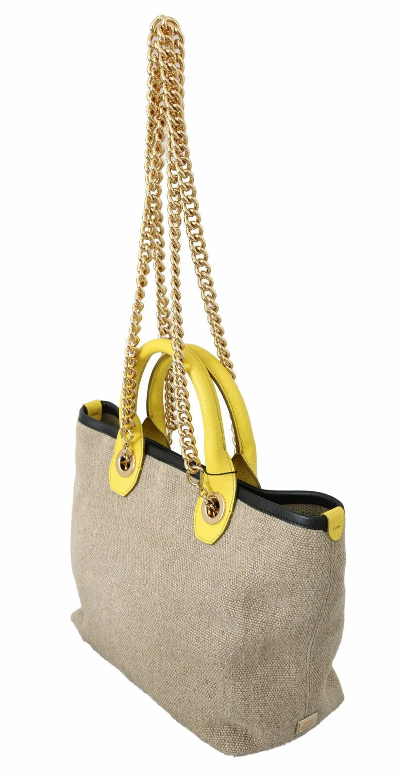 Beige Linen-Calf Tote with Gold Chain sold by Louxly product image thumbnail 3