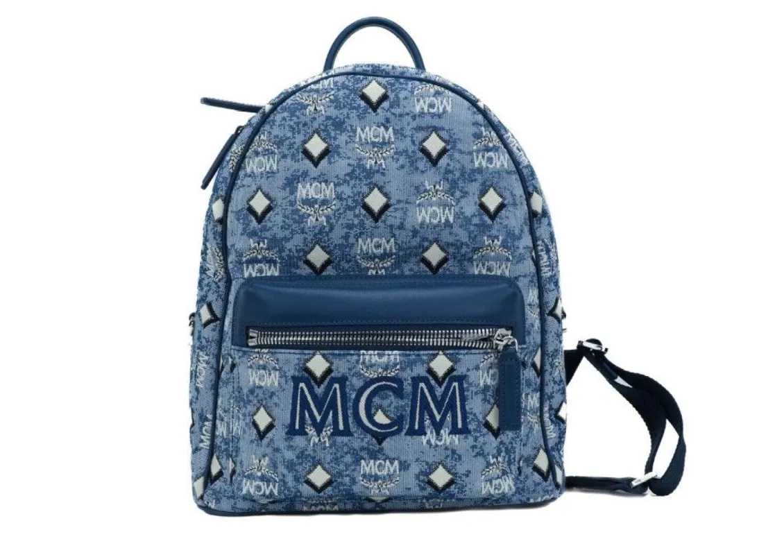 Stark Small Blue Vintage Jacquard Monogram Logo Fabric Backpack Bookbag sold by Louxly
