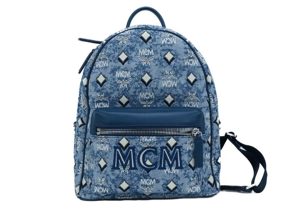 Stark Small Blue Vintage Jacquard Monogram Logo Fabric Backpack Bookbag sold by Louxly
