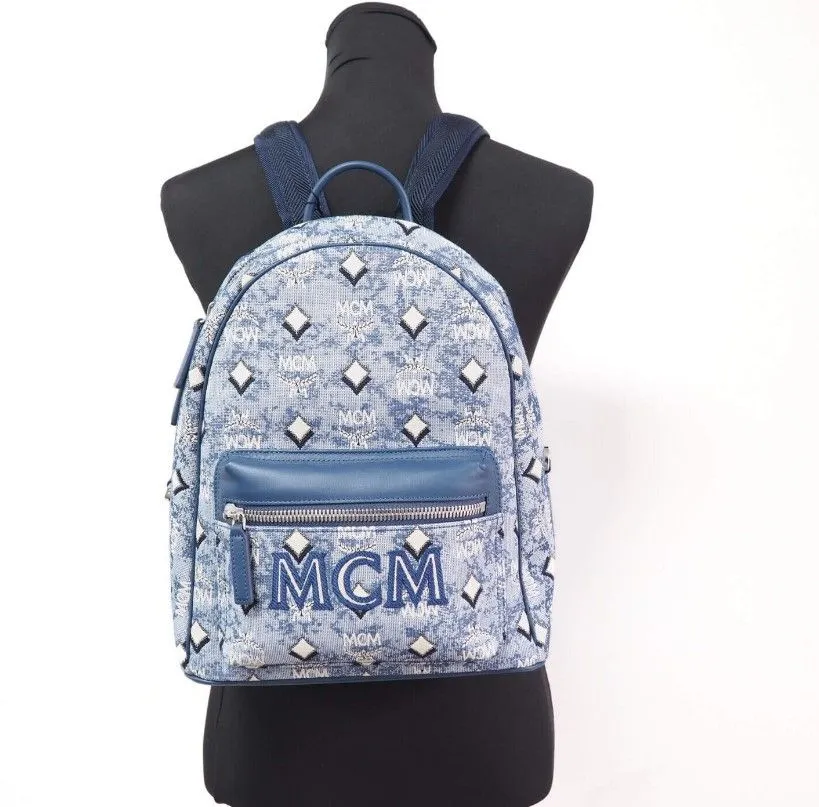 Stark Small Blue Vintage Jacquard Monogram Logo Fabric Backpack Bookbag sold by Louxly product image thumbnail 2