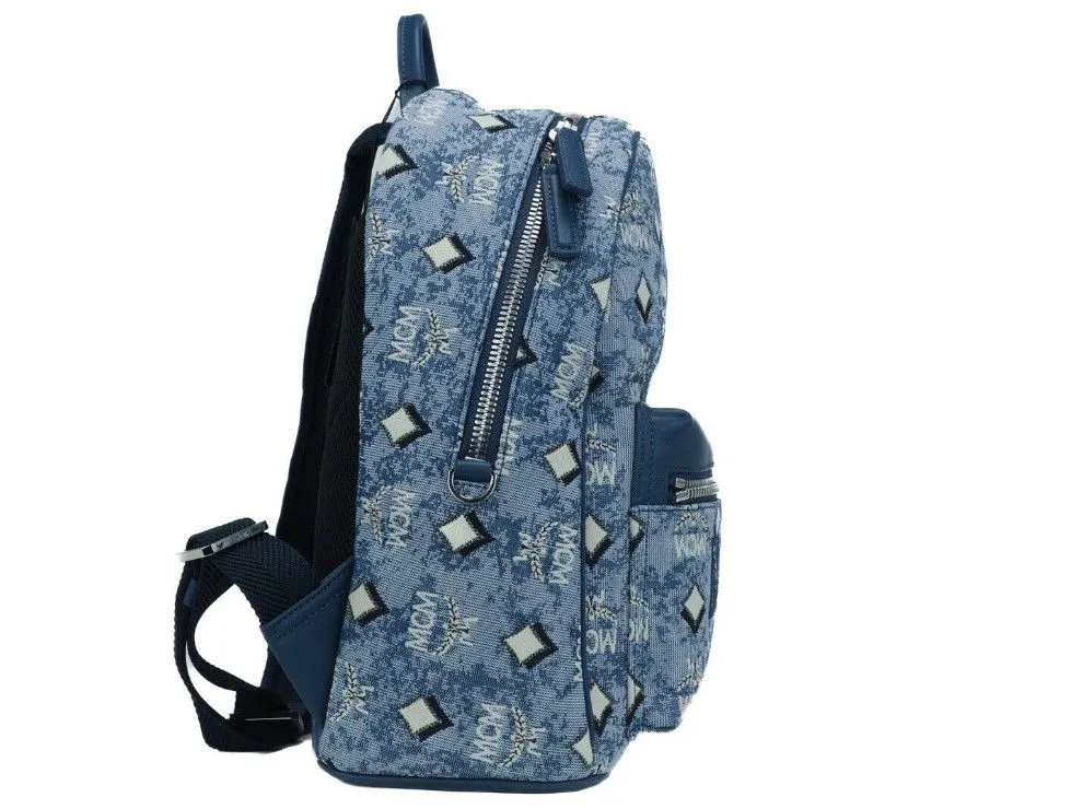 Stark Small Blue Vintage Jacquard Monogram Logo Fabric Backpack Bookbag sold by Louxly product image thumbnail 4