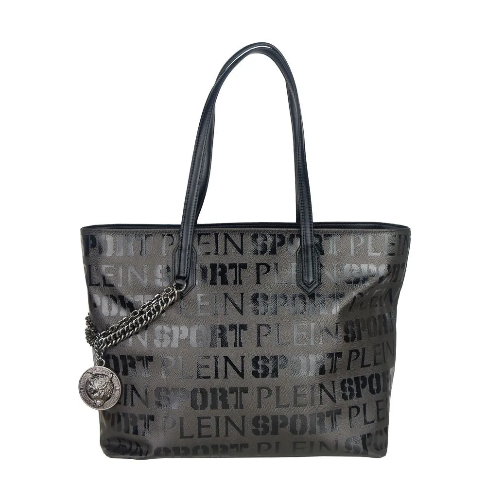 Sleek Black Designer Shopping Bag with Logo Print sold by Louxly