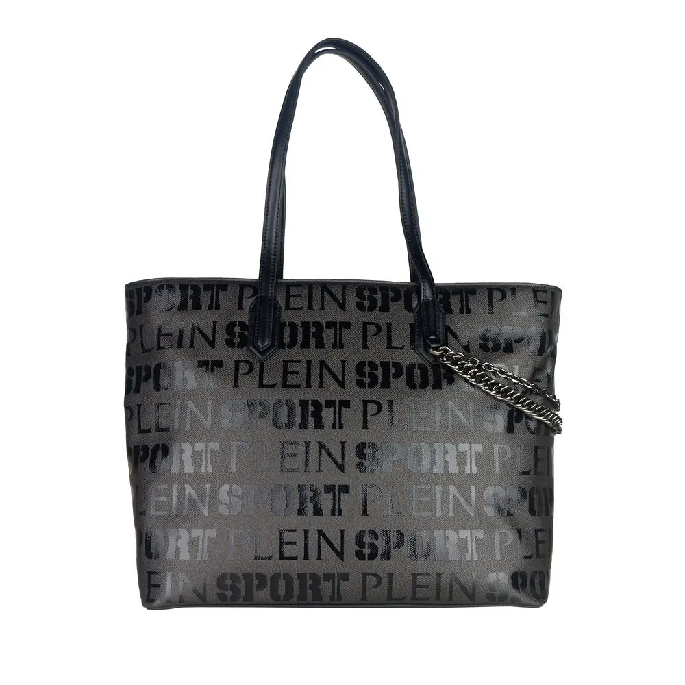 Sleek Black Designer Shopping Bag with Logo Print sold by Louxly product image thumbnail 2