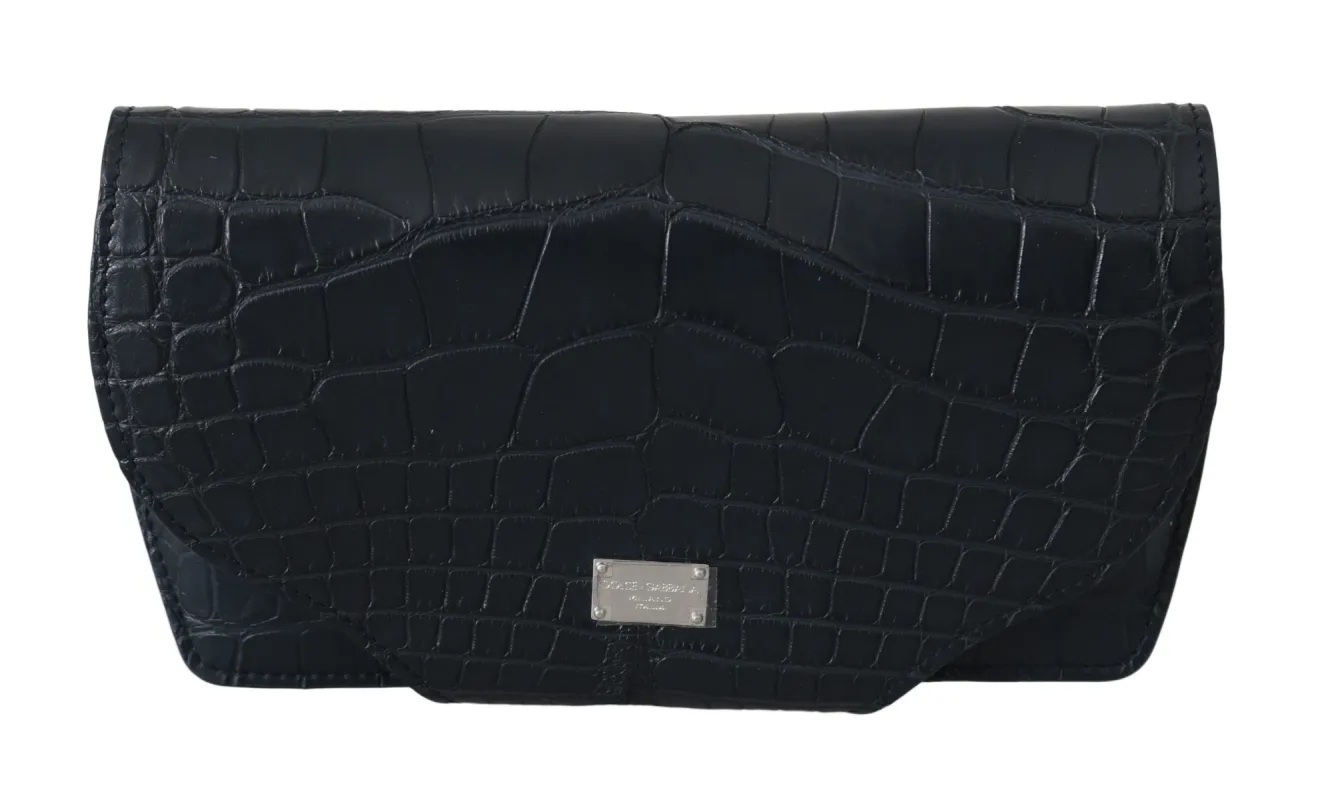 Elegant Blue Crocodile Leather Eyewear Pouch sold by Louxly