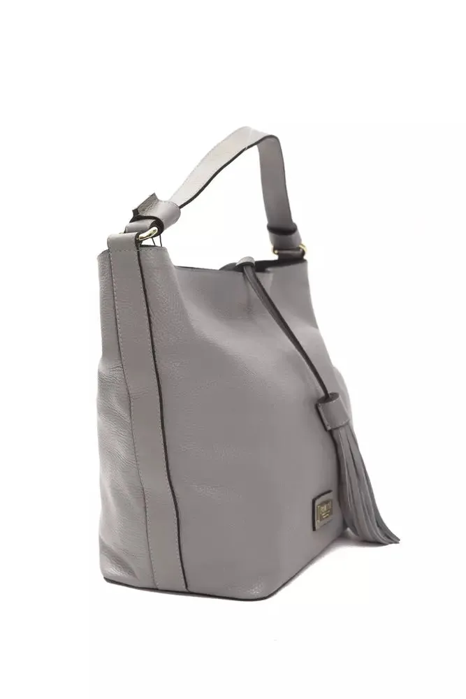 Chic Gray Leather Shoulder Bag - Adjustable Strap sold by Louxly product image thumbnail 2