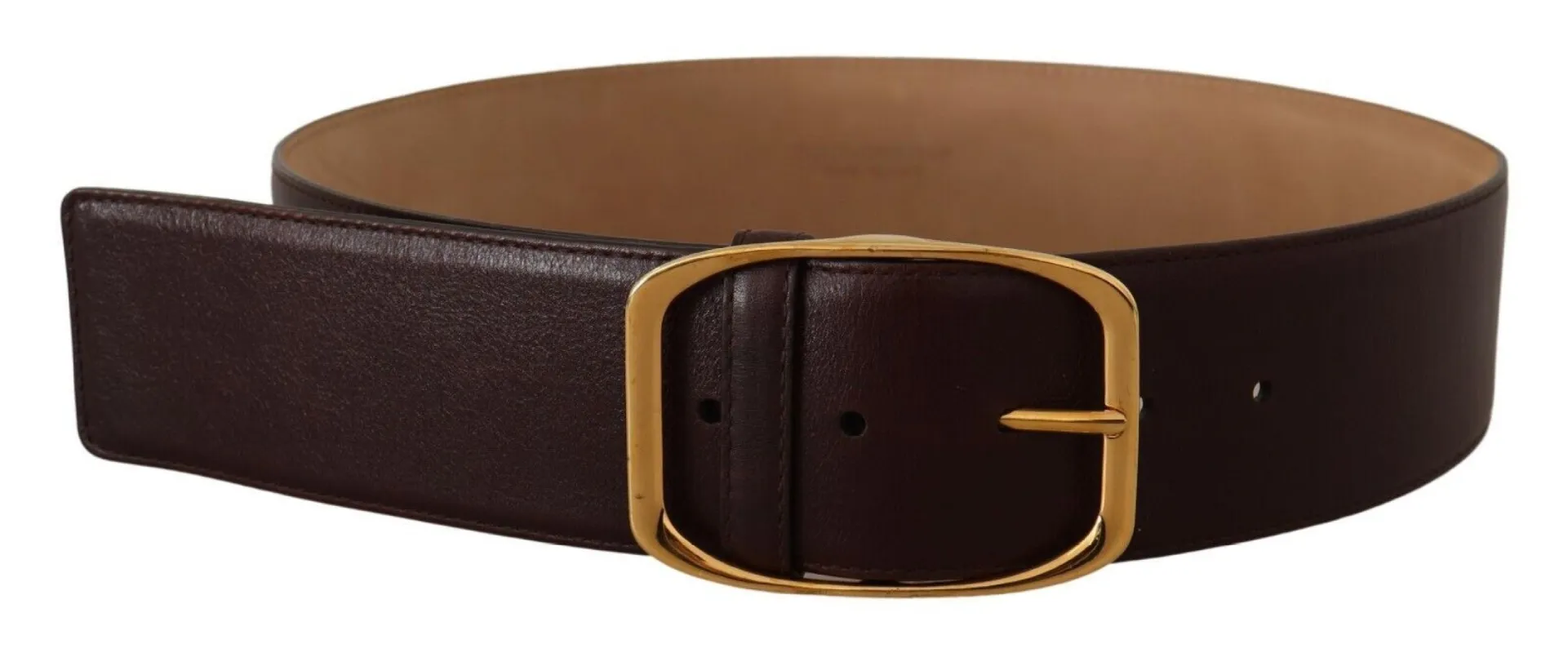 Elegant Dark Brown Leather Belt with Gold Buckle sold by Louxly