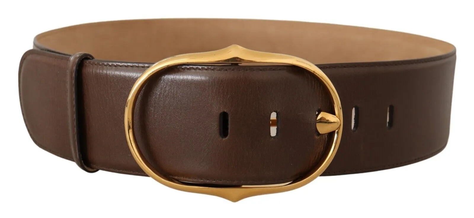 Elegant Brown Leather Belt with Gold Buckle sold by Louxly