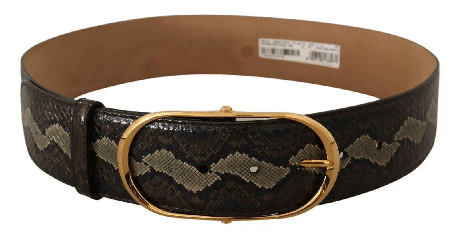 Elegant Snakeskin Belt with Gold Oval Buckle sold by Louxly