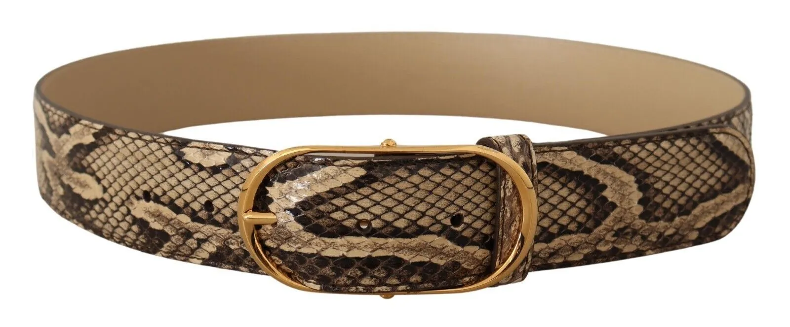 Elegant Phyton Leather Belt with Gold Buckle sold by Louxly