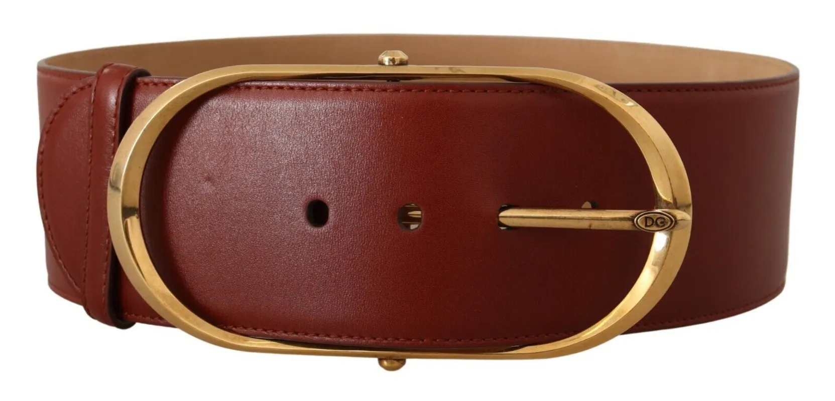 Elegant Maroon Leather Belt with Gold Accents sold by Louxly