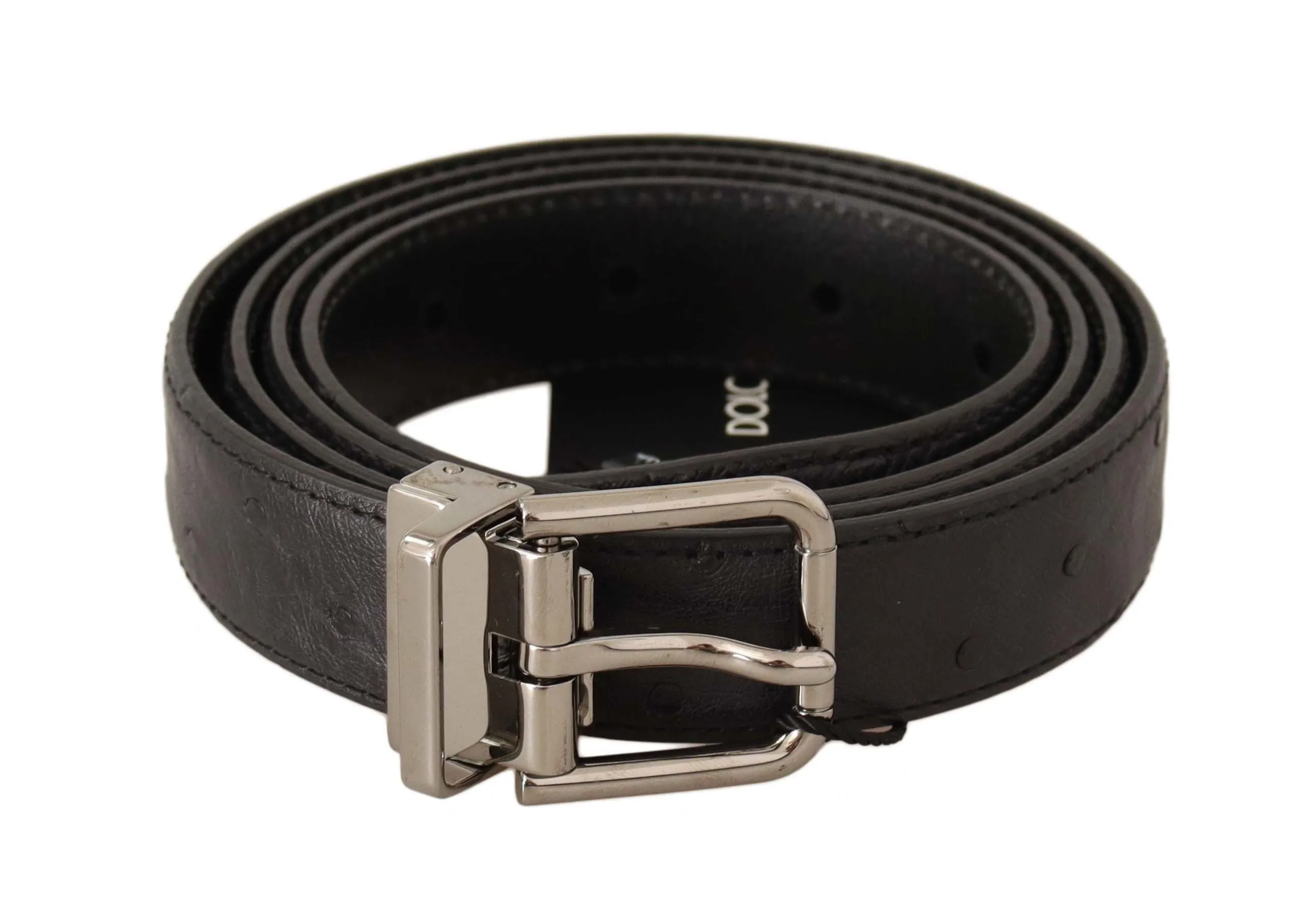 Elegant Black Leather Belt with Silver Buckle sold by Louxly