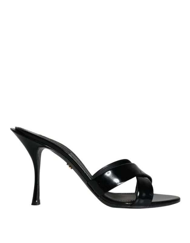Black Leather Slides Keira Sandals Shoes sold by Louxly