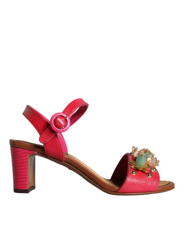 Fuchsia Leather Embellished Keira Sandals Shoes sold by Louxly