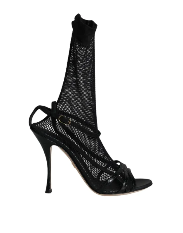 Black Mesh Stiletto Heels Sandals Shoes sold by Louxly