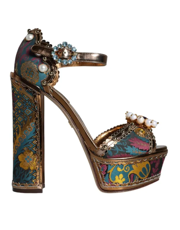 Fuchsia Jacquard Embellished Keira Sandals Shoes sold by Louxly
