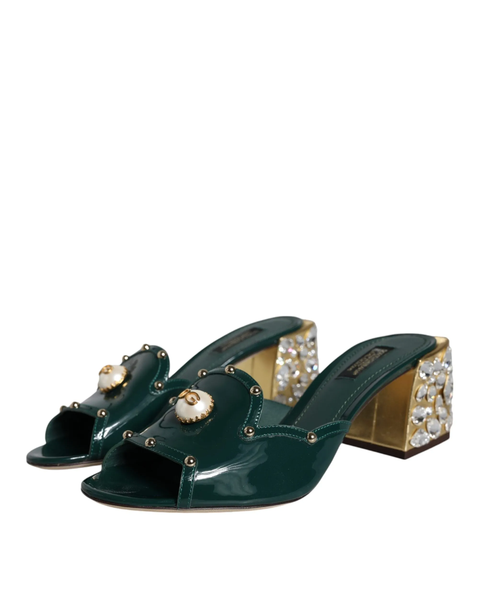 Green Crystal Leather Slides Sandals Shoes sold by Louxly product image thumbnail 3