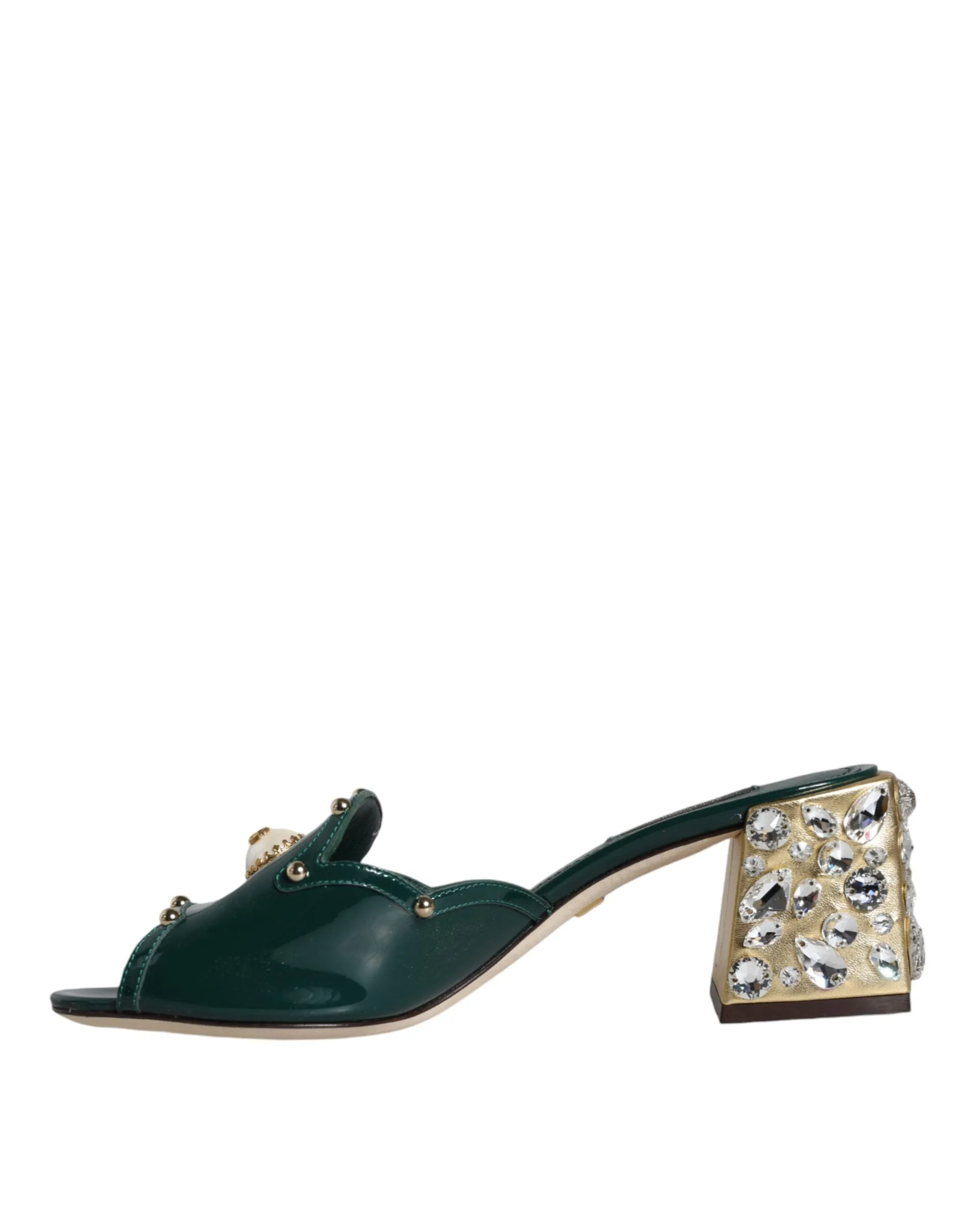 Green Crystal Leather Slides Sandals Shoes sold by Louxly product image thumbnail 5