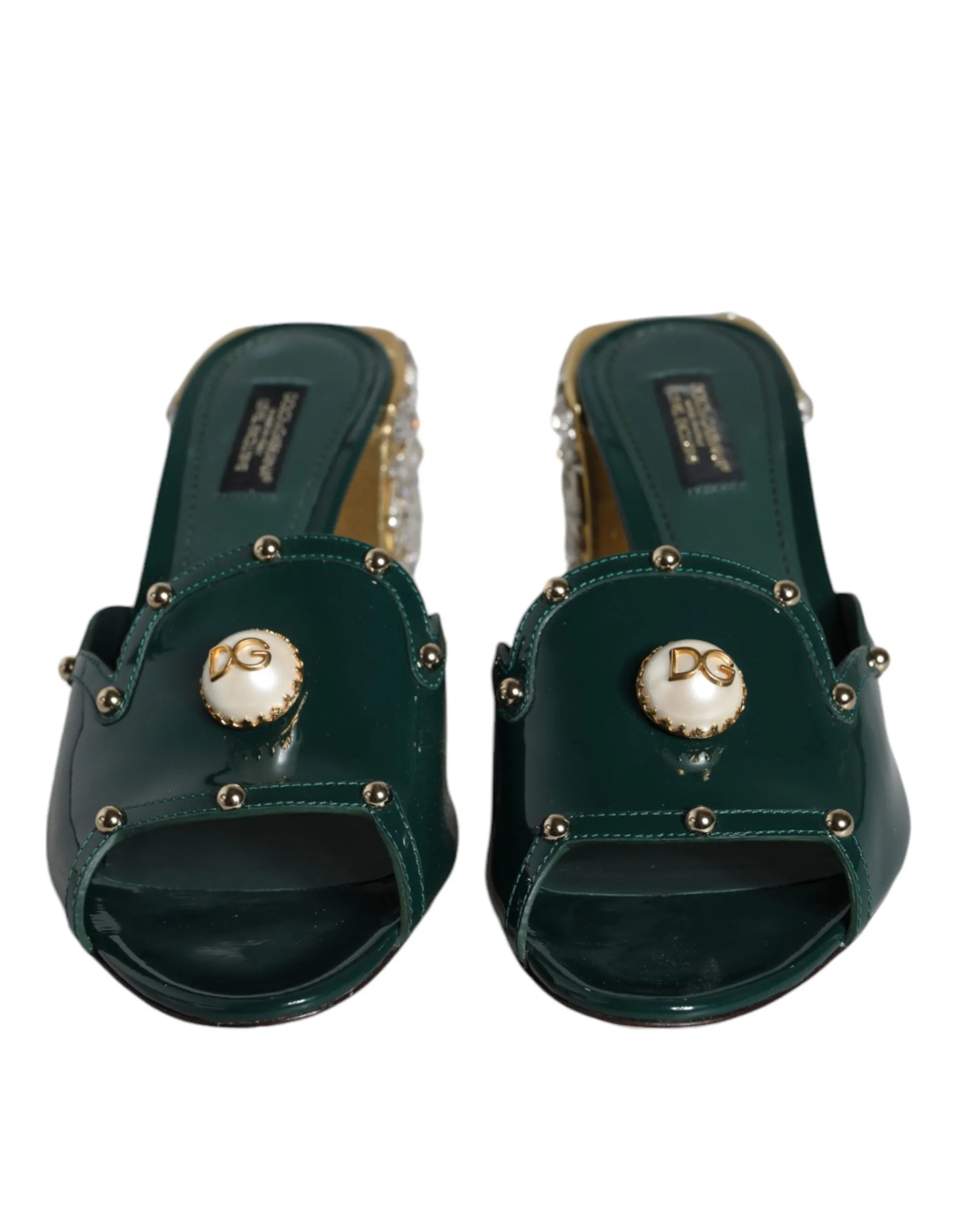 Green Crystal Leather Slides Sandals Shoes sold by Louxly product image thumbnail 2