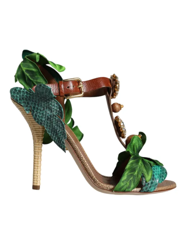 Emerald Embellished Leather Heels Sandals Shoes sold by Louxly