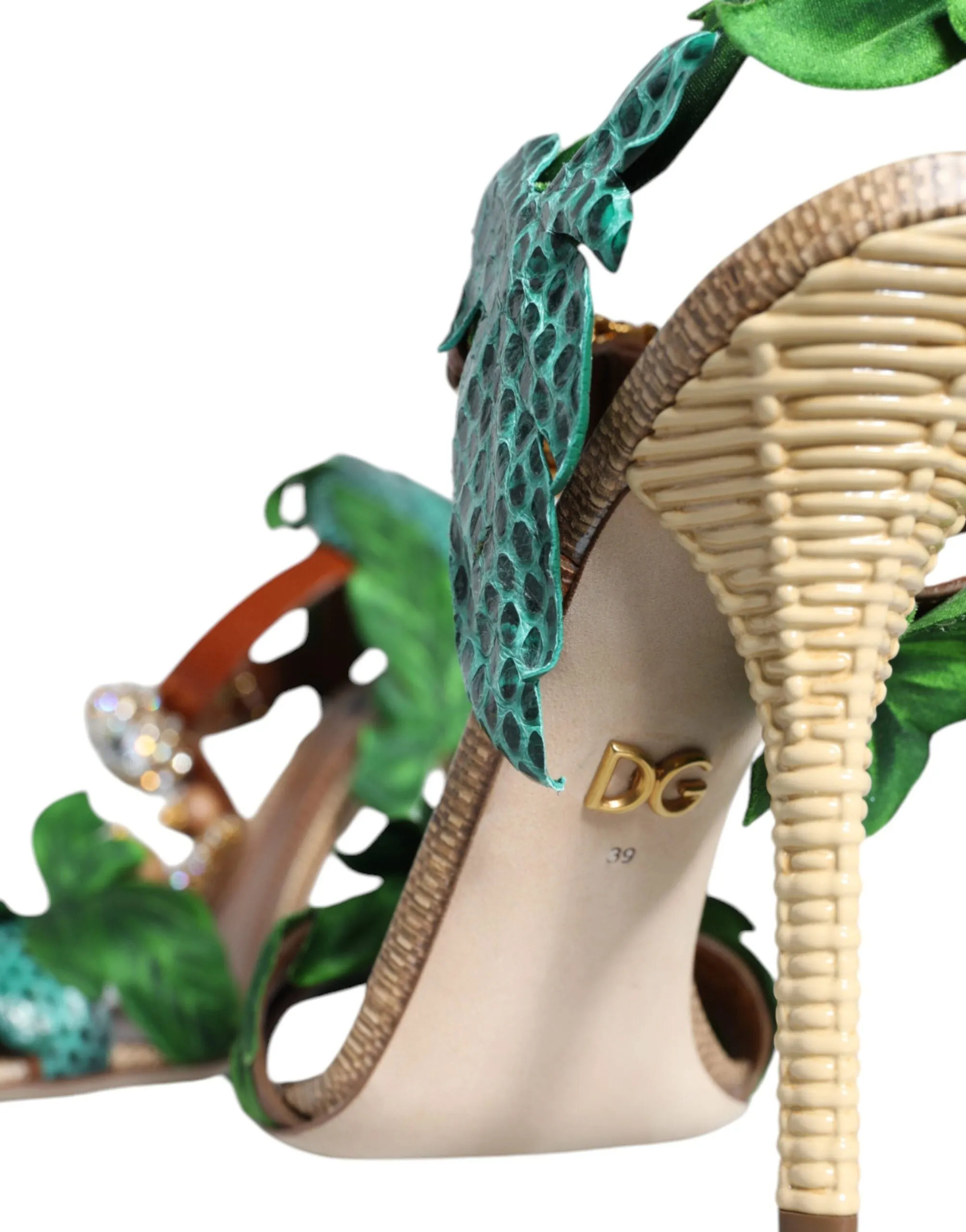 Emerald Embellished Leather Heels Sandals Shoes sold by Louxly product image thumbnail 5