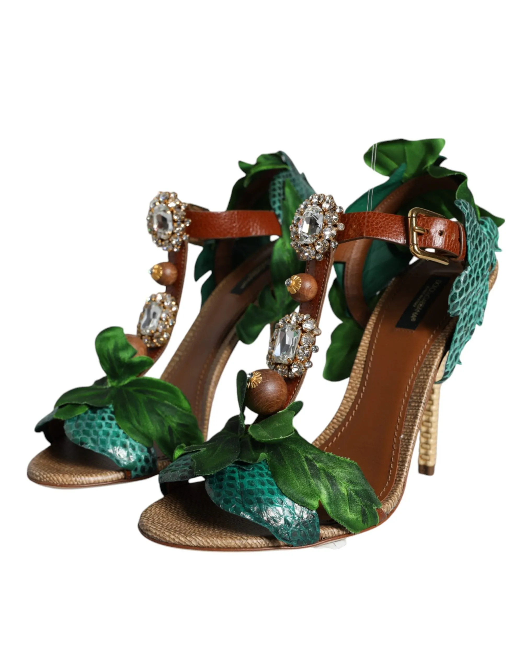 Emerald Embellished Leather Heels Sandals Shoes sold by Louxly product image thumbnail 3
