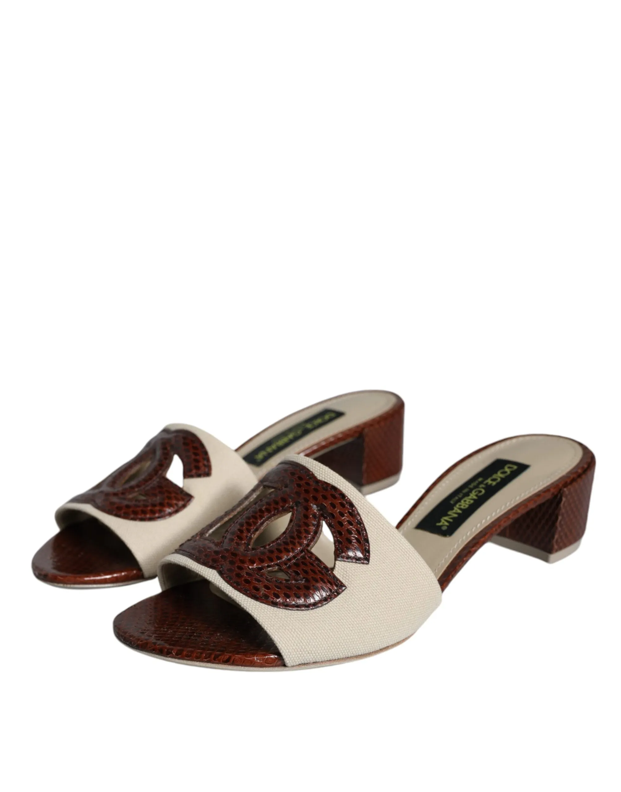 Beige Brown Logo Slides Heels Sandals Shoes sold by Louxly product image thumbnail 3