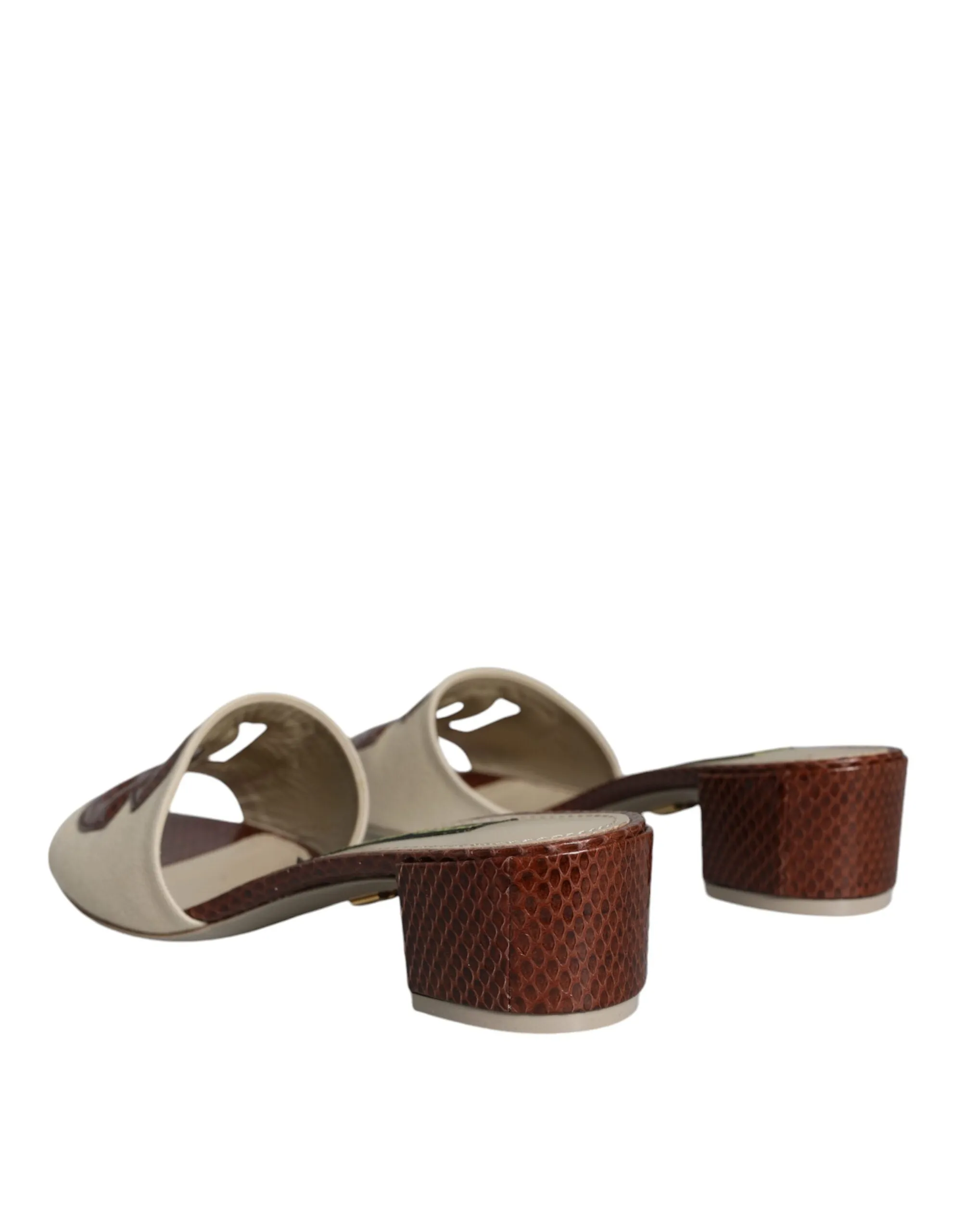 Beige Brown Logo Slides Heels Sandals Shoes sold by Louxly product image thumbnail 4