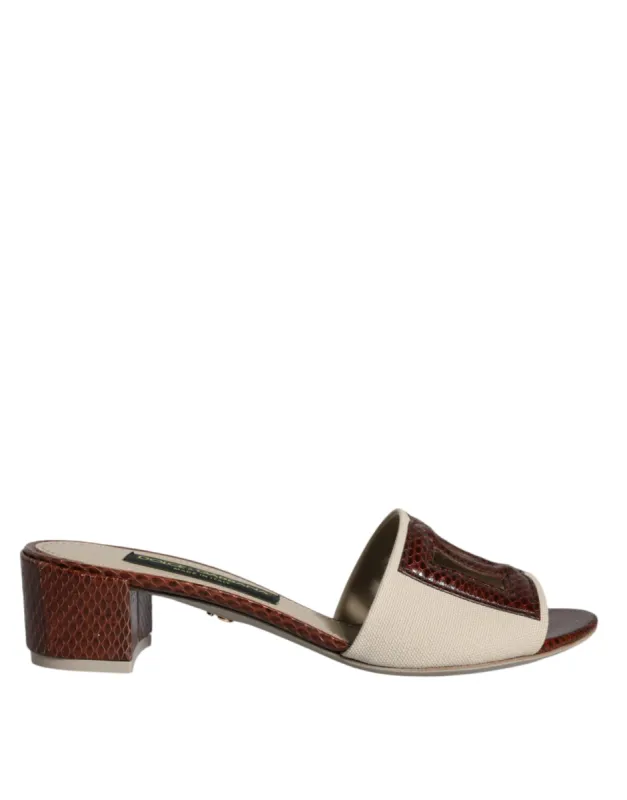 Beige Brown Logo Slides Heels Sandals Shoes made by Louxly