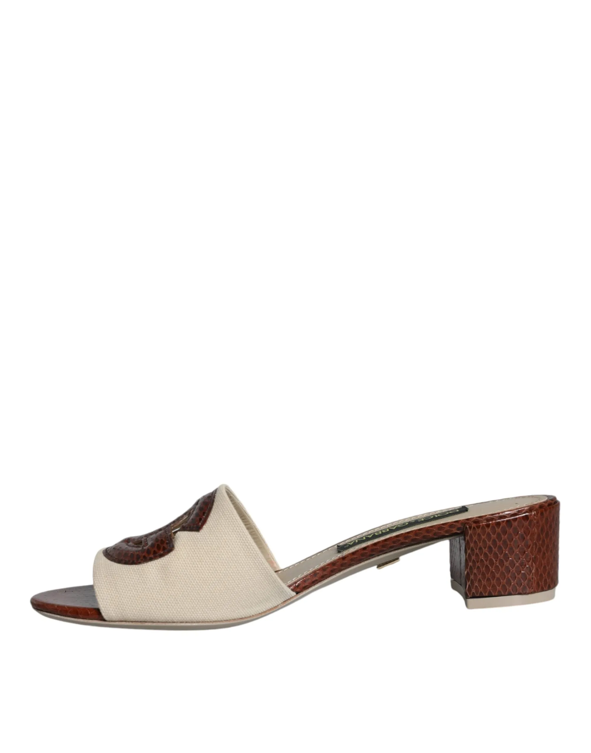 Beige Brown Logo Slides Heels Sandals Shoes sold by Louxly product image thumbnail 5