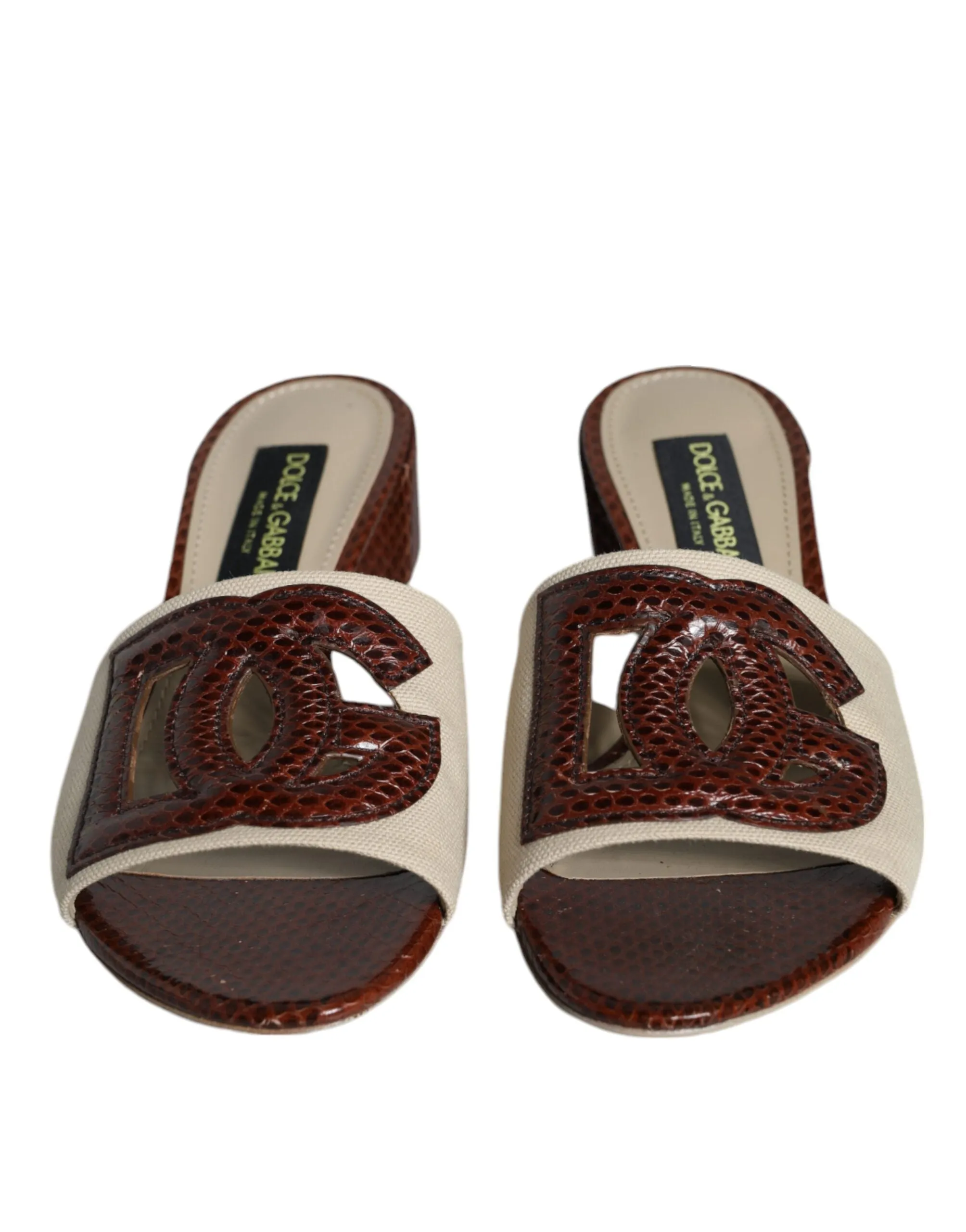 Beige Brown Logo Slides Heels Sandals Shoes sold by Louxly product image thumbnail 2