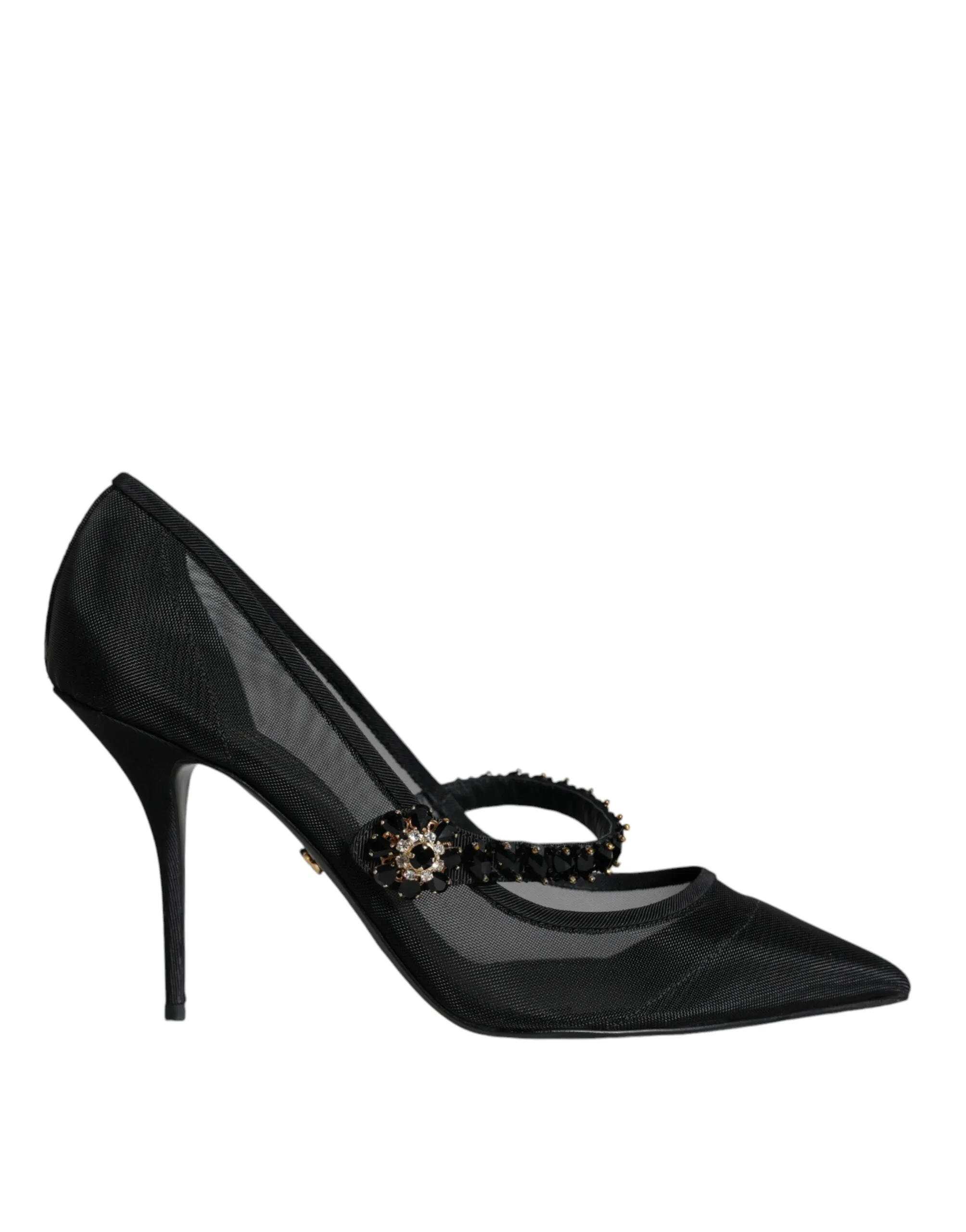 Black Mesh Mary Jane Crystal Heel Pumps Shoes sold by Louxly