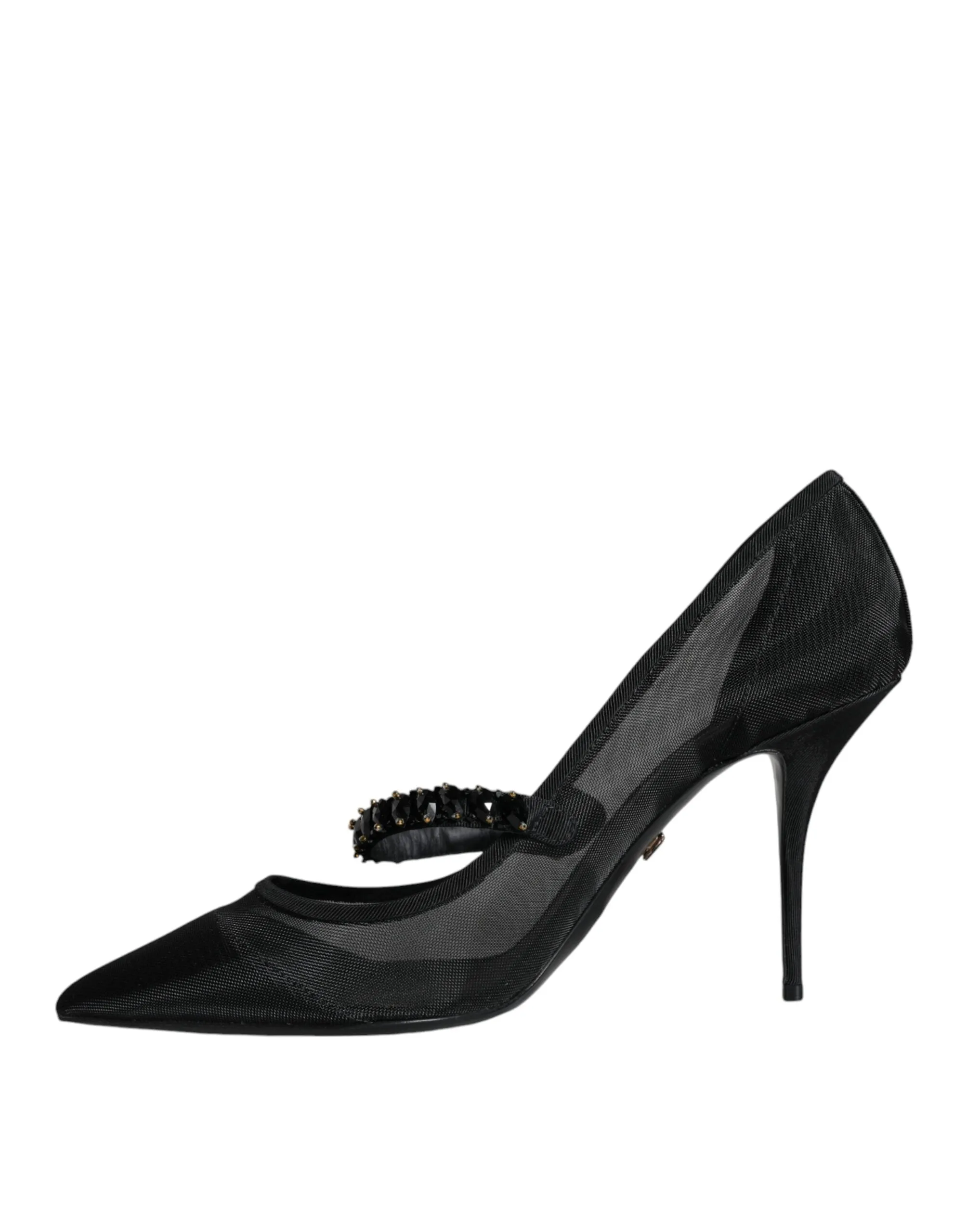 Black Mesh Mary Jane Crystal Heel Pumps Shoes sold by Louxly product image thumbnail 5