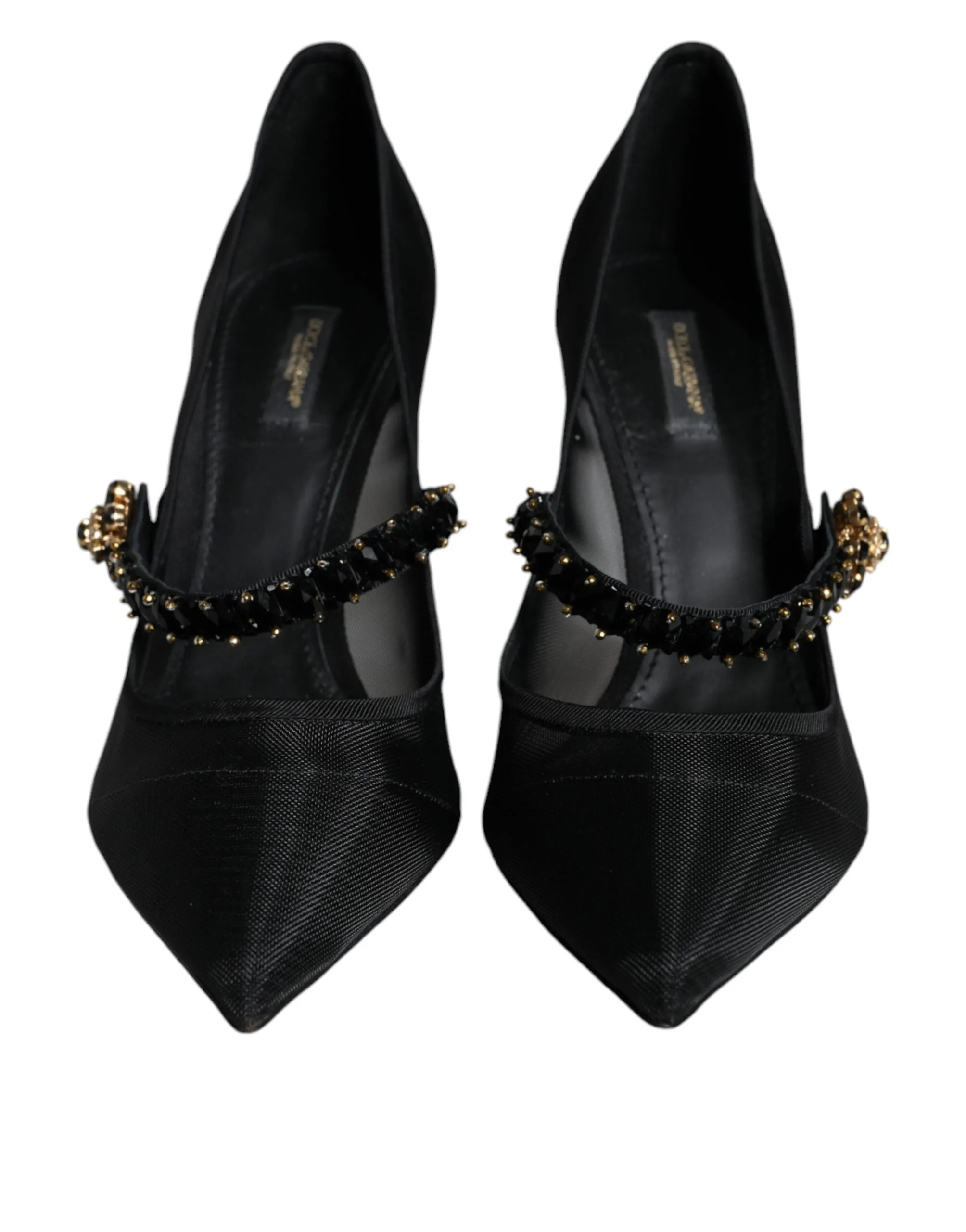 Black Mesh Mary Jane Crystal Heel Pumps Shoes sold by Louxly product image thumbnail 2