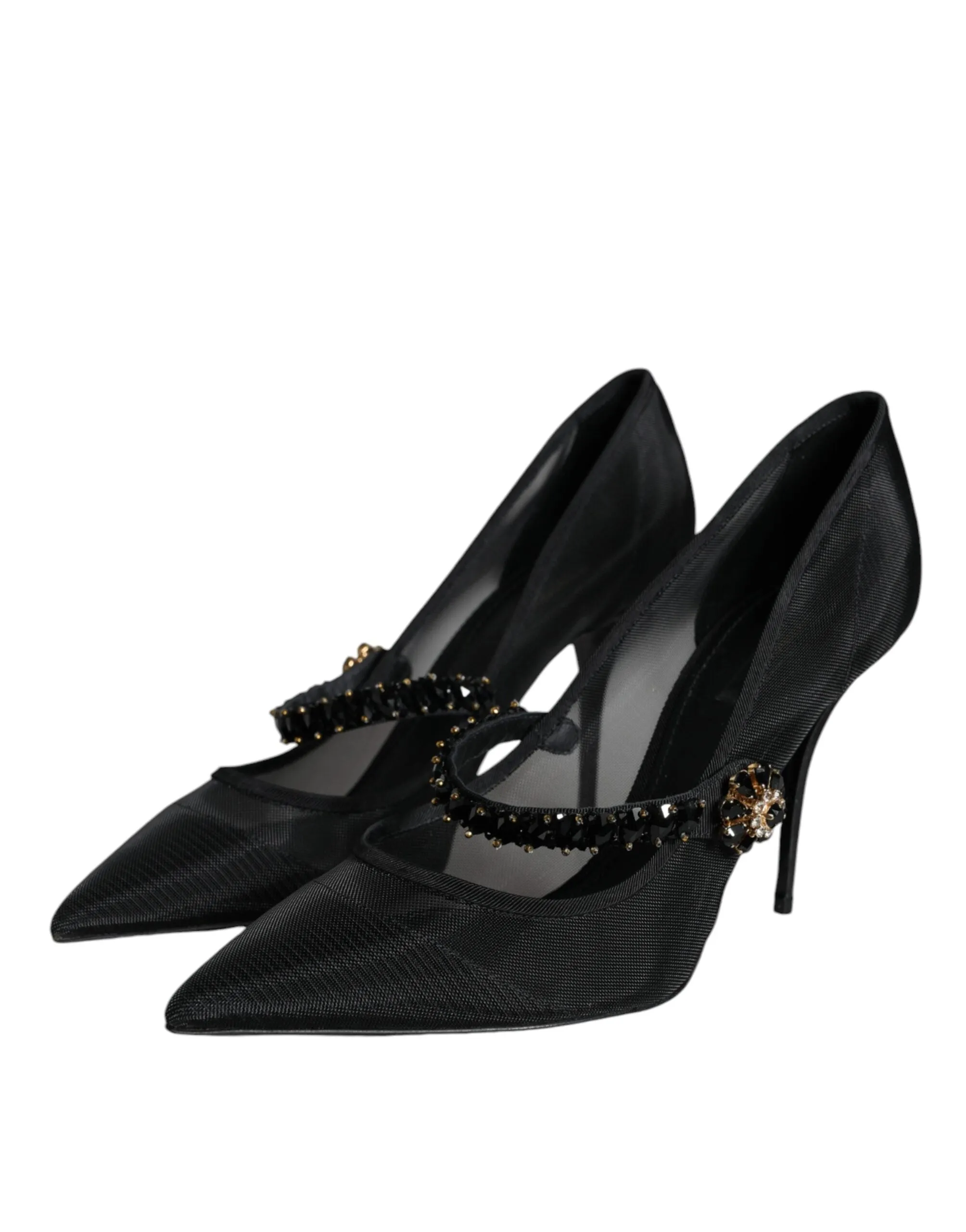Black Mesh Mary Jane Crystal Heel Pumps Shoes sold by Louxly product image thumbnail 3