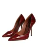 Dark Red Leather High Heels Pumps Shoes sold by Louxly
