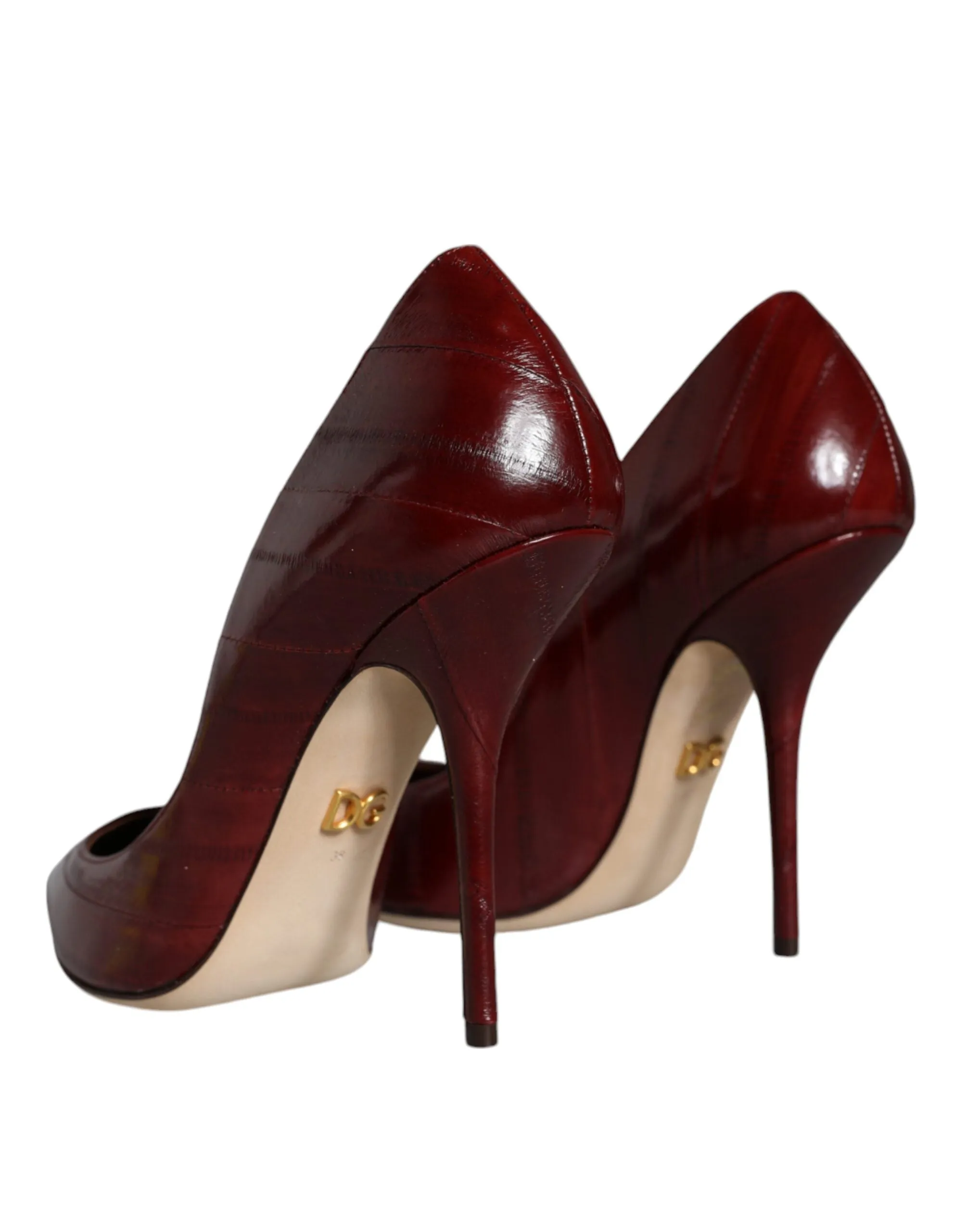 Dark Red Leather High Heels Pumps Shoes sold by Louxly product image thumbnail 4