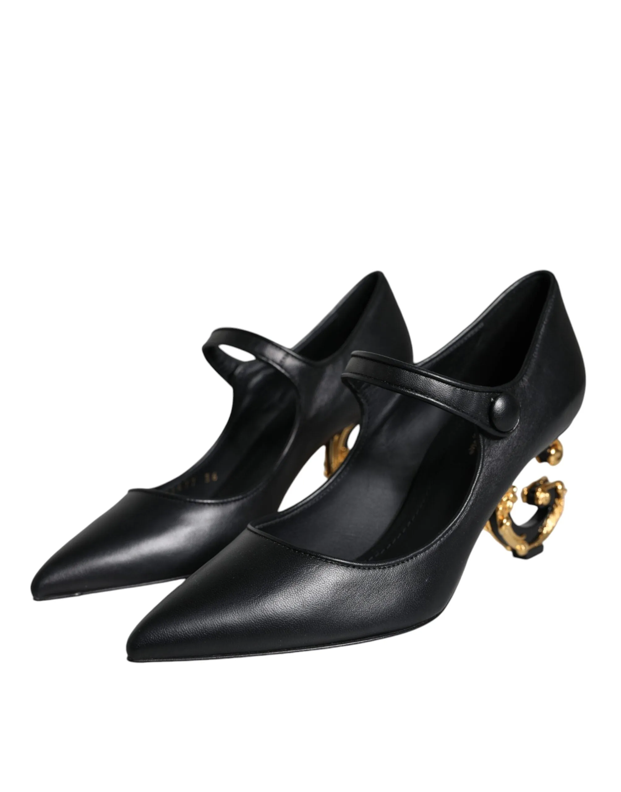 Black Leather Logo Heels Mary Janes Pumps Shoes sold by Louxly product image thumbnail 3
