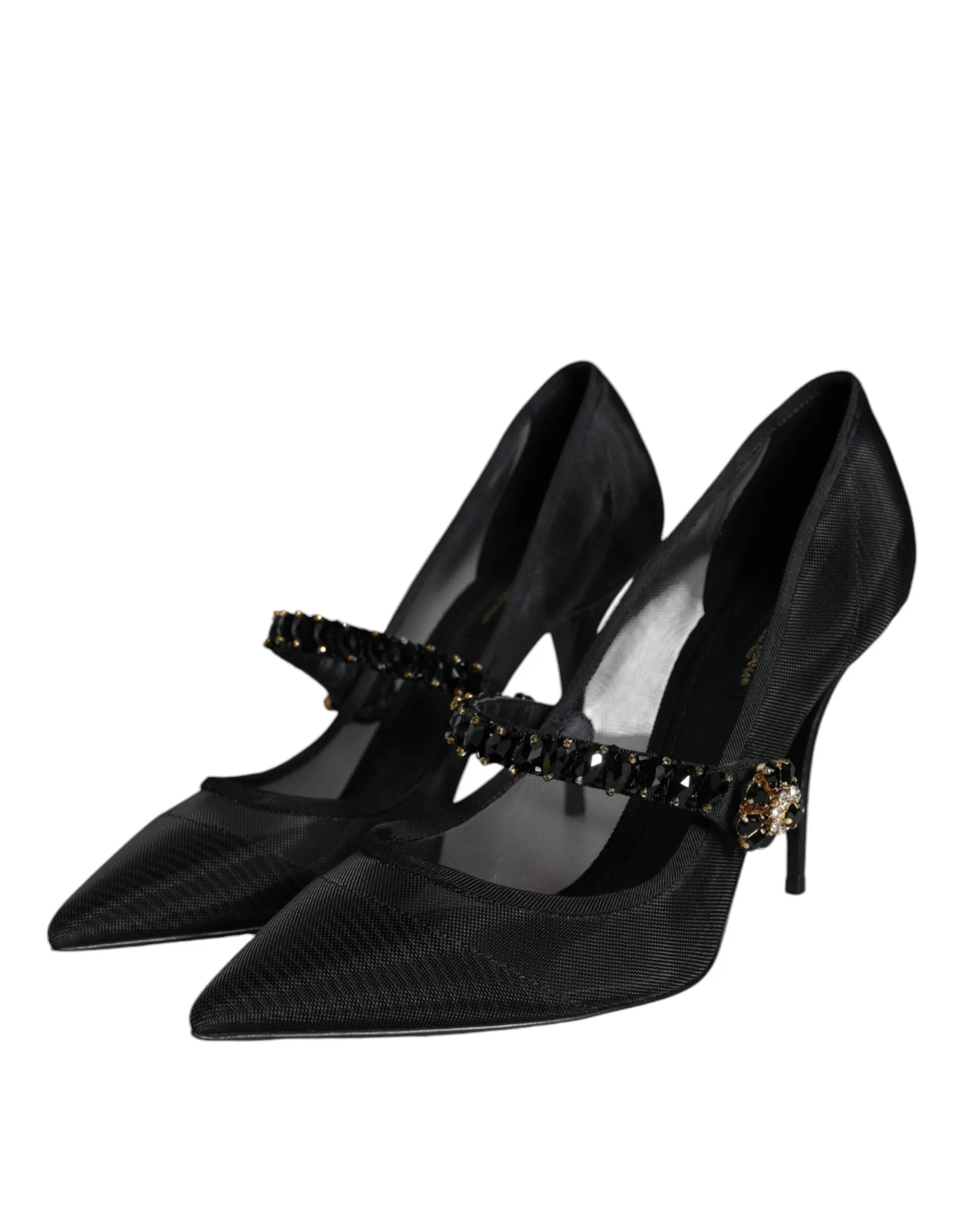 Black Mesh Mary Jane Crystal Heel Pumps Shoes sold by Louxly product image thumbnail 3