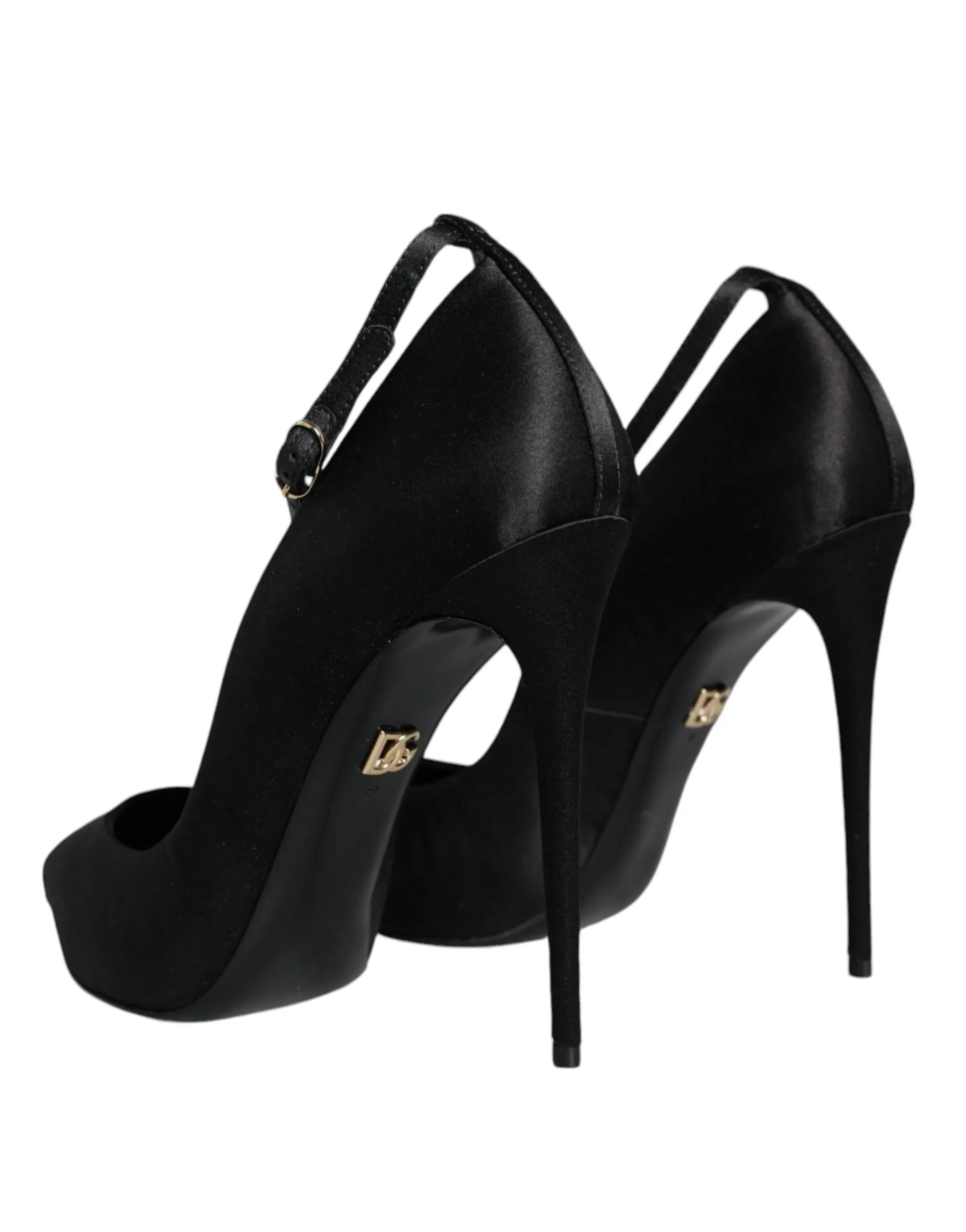 Black Satin Ankle Strap Heels Pumps Shoes sold by Louxly product image thumbnail 4