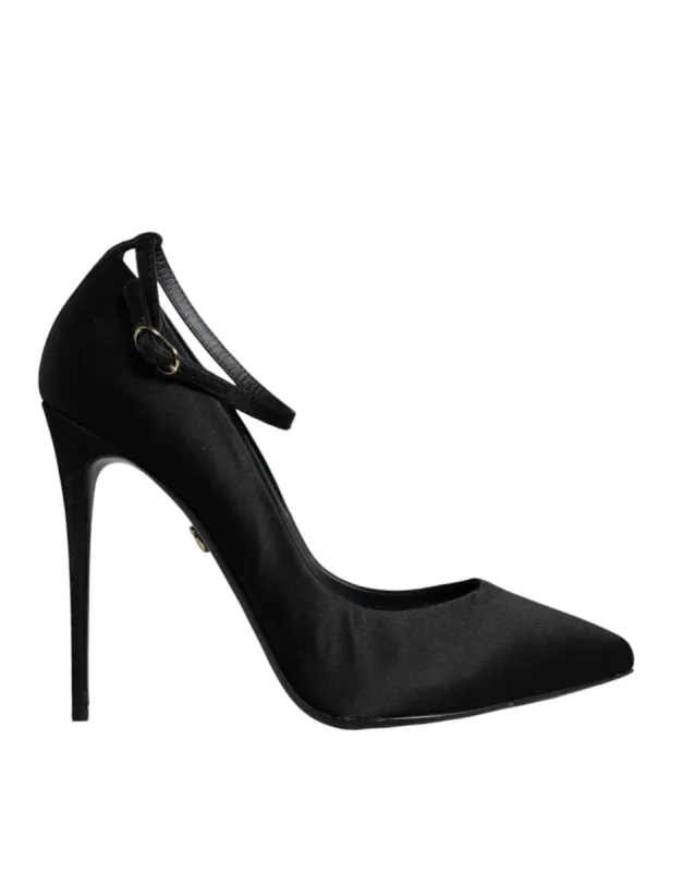 Black Satin Ankle Strap Heels Pumps Shoes sold by Louxly
